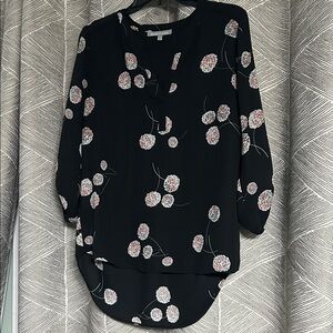 Daniel Rainn Black Blouse with Pink Floral Design